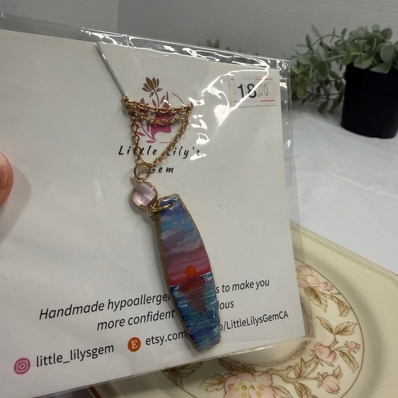 Handpainted Pendant Necklace, stainless steel - Picture 1 of 5